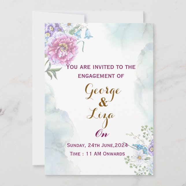 Verlobung Watercolor Grüne Einladung (Vorderseite)