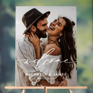 Verlobung Willkommen Elegantes Script Modernes Fot Acrylschild