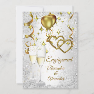 Verlobungs Champagner Herzen Gold Silber Einladung