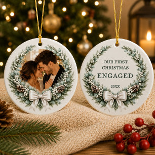 Verlobungs-Weihnachts-Foto-Kranzschleife Keramik Ornament