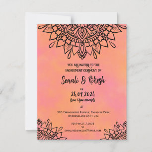 Verlobungseinladung Mandala Rosa und Orange Karte