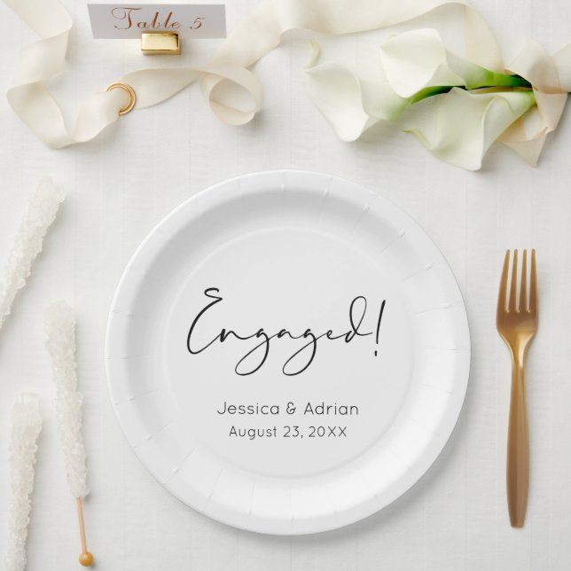 Verlobungsfeier mit minimaler Schrift Pappteller (Hochzeit)