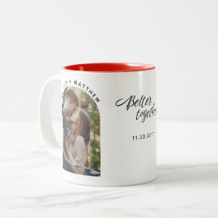 Verlobungsfoto Better Together Schriftzug individu Zweifarbige Tasse