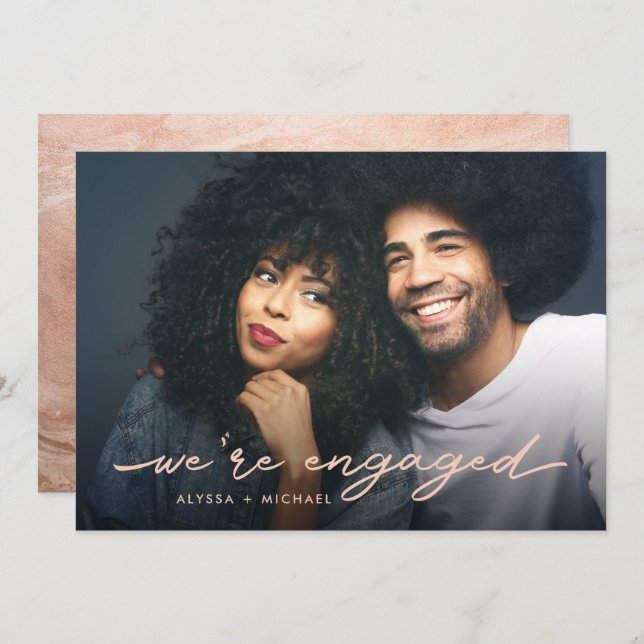 Verlobungsparty | Foto und Imitate Rose Gold Back Einladung (Vorne/Hinten)