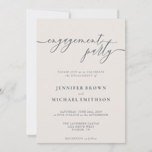 Verlobungsparty Kalligrafie Navy Beige Einladung