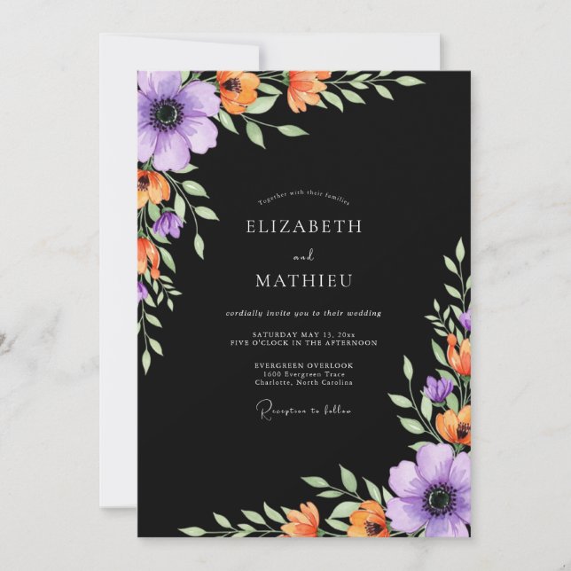 Verlockende schwarze herbstliche Hochzeit Einladung (Vorderseite)
