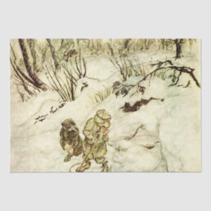 Verloren im dunklen Wald von Arthur Rackham Seidenpapier