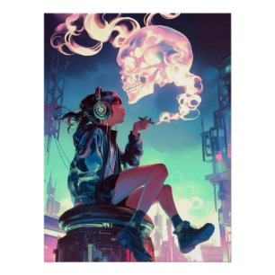 Verloren im Neonreain   Cyberpunk Anime Girl Poster
