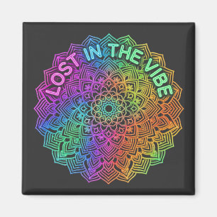 Verloren im Vibe Regenbogen Neon Mandala Grafik Magnet