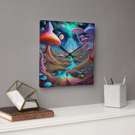 Verloren im Wunderland Quadratische Wanduhr