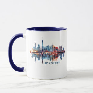 Verloren in den Lichtern - Aquarell-Stadt-Skyline Tasse