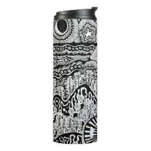 Verloren in der Pilliga Schwarz-Weiß-Tinte-Kunst Thermosbecher