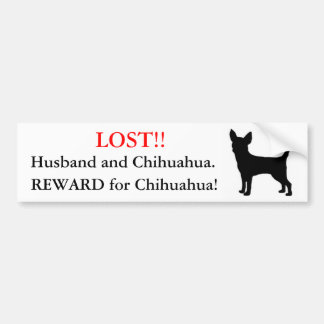 Verlorener Ehemann und Chihuahua. Belohnung für Autoaufkleber