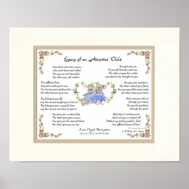 Vermächtnis eines Adoptiert Kinderhandkalligraphie Poster (Vorne)
