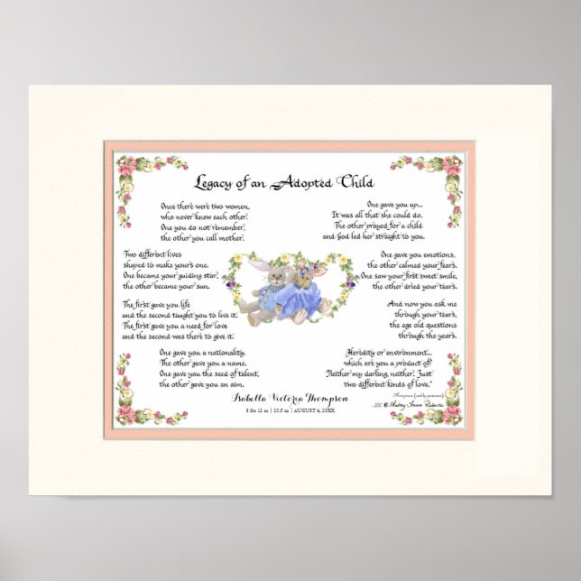 Vermächtnis eines Adoptiert Kinderhandkalligraphie Poster (Vorne)
