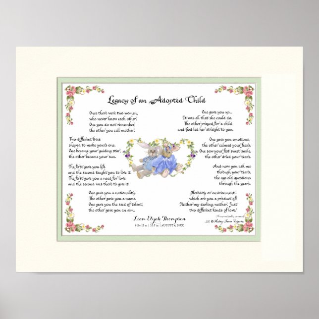Vermächtnis eines Adoptiert Kinderhandkalligraphie Poster (Vorne)