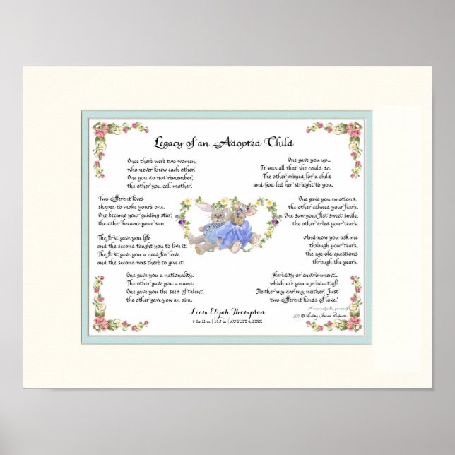 Vermächtnis eines Adoptiert Kinderhandkalligraphie Poster (Vorne)