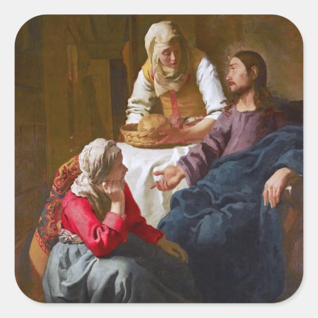 Vermeer - Christus im Haus von Martha und Maria Quadratischer Aufkleber (Vorderseite)