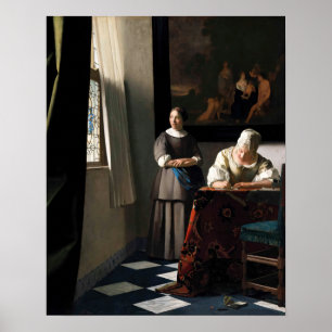 Vermeer - Dame beim Briefeschreiben mit ihrer Magd Poster