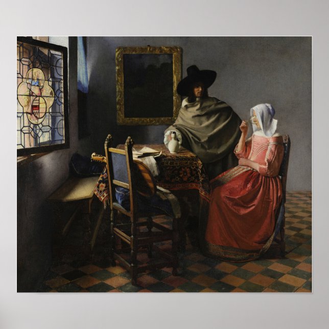 Vermeer - Das Glas Wein 1661 Poster (Vorne)