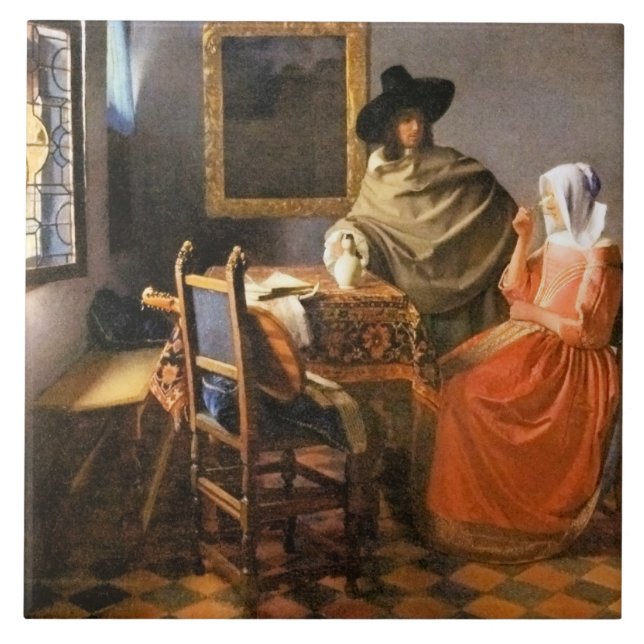 Vermeer - Das Glas Wein, Fliese (Vorderseite)