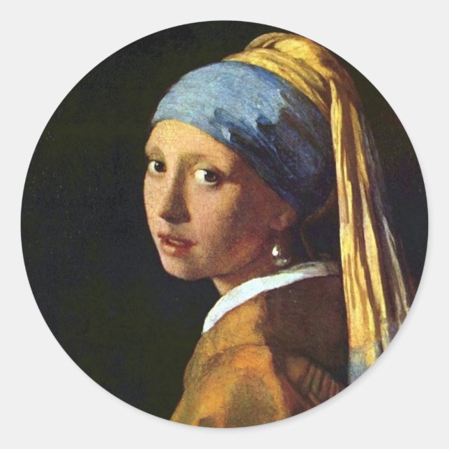 Vermeer: Das Mädchen mit Pearl Earring Art Aufkleb Runder Aufkleber (Vorderseite)