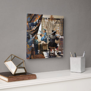 Vermeer - Die Malkunst Quadratische Wanduhr