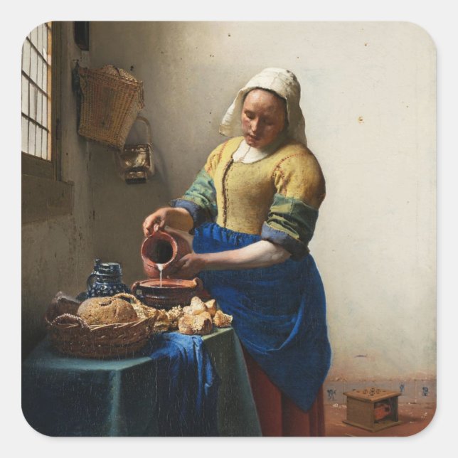 Vermeer Die Milchmädchenkleber Quadratischer Aufkleber (Vorderseite)