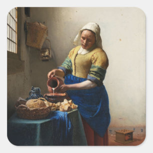 Vermeer die Milkmaid-Aufkleber Quadratischer Aufkleber