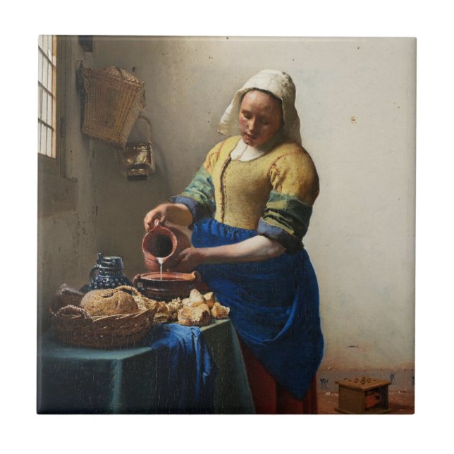 Vermeer die Milkmaid-Fliese Fliese (Vorderseite)