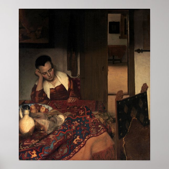 Vermeer - Ein Zimmermädchen schlafend 1657 Poster (Vorne)
