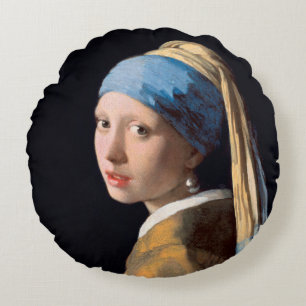 Vermeer Girl mit Perlenohrring Rundes Kissen