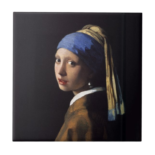 Vermeer Girl Pearl Earring Masterpiece Malerei Fliese (Vorderseite)
