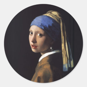 Vermeer Girl Pearl Earring Masterpiece Malerei Runder Aufkleber