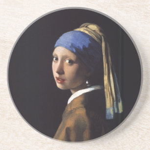 Vermeer Girl Pearl Earring Masterpiece Malerei Sandstein Untersetzer