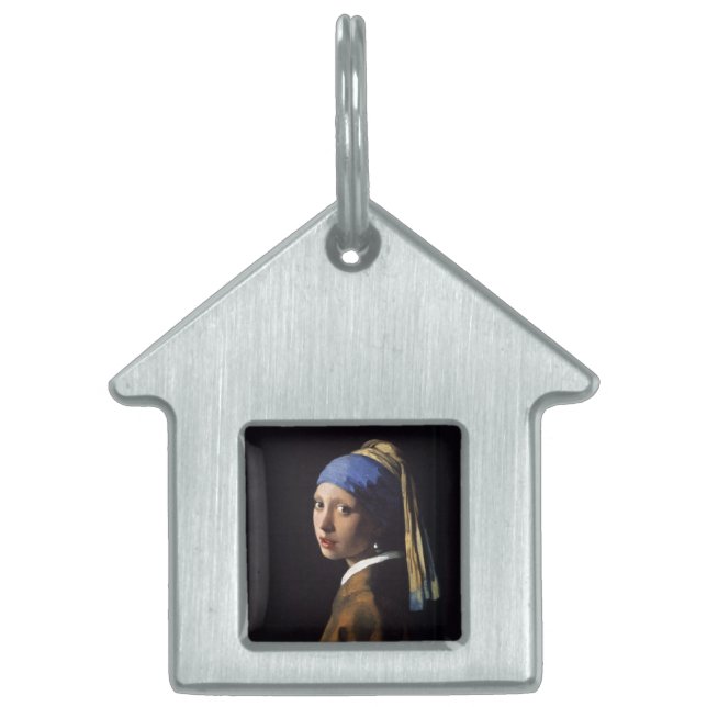 Vermeer Girl Pearl Earring Masterpiece Malerei Tiermarke (Vorderseite)