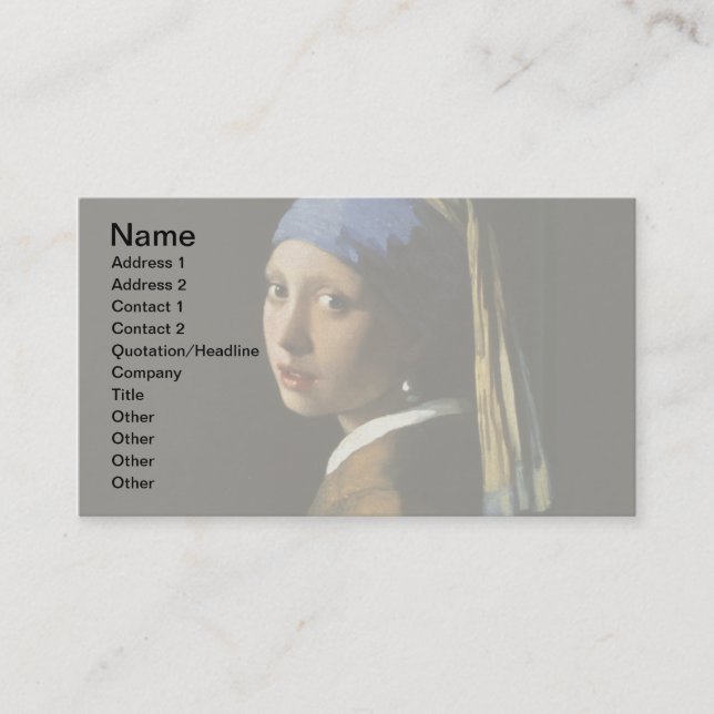 Vermeer Girl Pearl Earring Masterpiece Malerei Visitenkarte (Vorderseite)