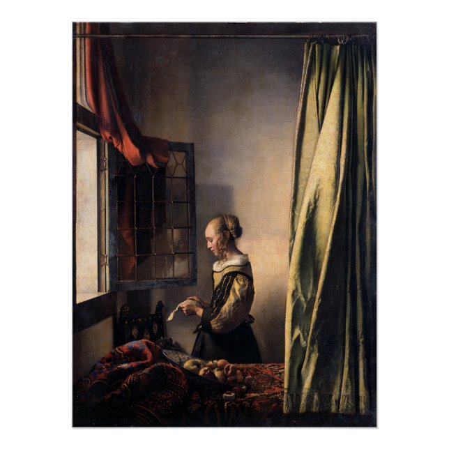 Vermeer Girl Reading Letter at Open Window Glossy Poster (Vorderseite)