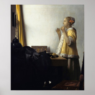 Vermeer - Junge Frau mit einer Perlenkette 1665 Poster