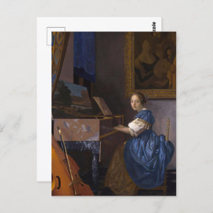 Vermeer - Lady Sitzt in einer jungfräulichen Kunst Postkarte