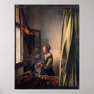 Vermeer - Mädchen beim Lesen eines Briefes am offe Poster