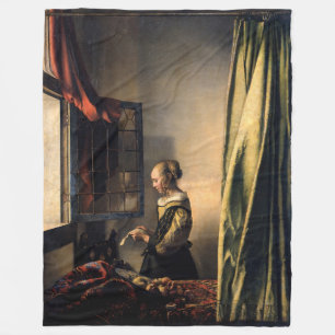 Vermeer - Mädchen, die einen Buchstaben in einem o Fleecedecke