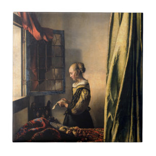 Vermeer - Mädchen, die einen Buchstaben in einem o Fliese