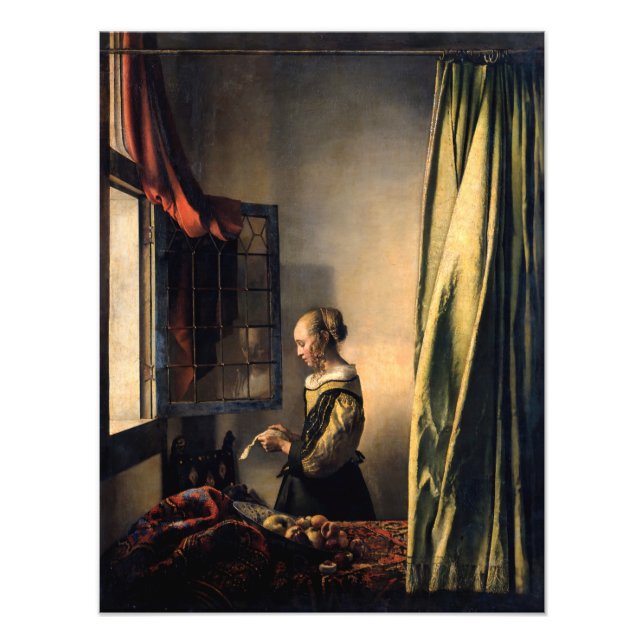 Vermeer - Mädchen, die einen Buchstaben in einem o Fotodruck (Vorne)