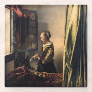 Vermeer - Mädchen, die einen Buchstaben in einem o Glasuntersetzer