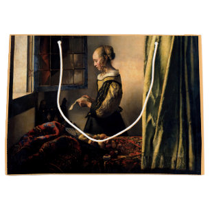Vermeer - Mädchen, die einen Buchstaben in einem o Große Geschenktüte