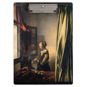 Vermeer - Mädchen, die einen Buchstaben in einem o Klemmbrett