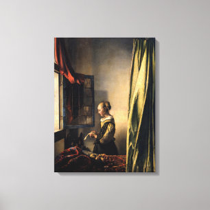 Vermeer - Mädchen, die einen Buchstaben in einem o Leinwanddruck