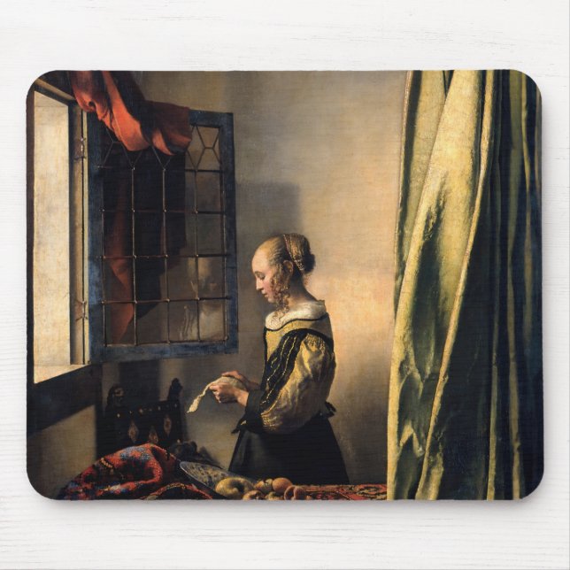 Vermeer - Mädchen, die einen Buchstaben in einem o Mousepad (Vorne)