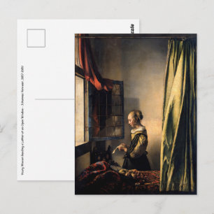 Vermeer - Mädchen, die einen Buchstaben in einem o Postkarte